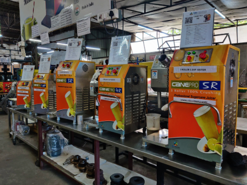 A row of finished CanePro machines on the assembly benches